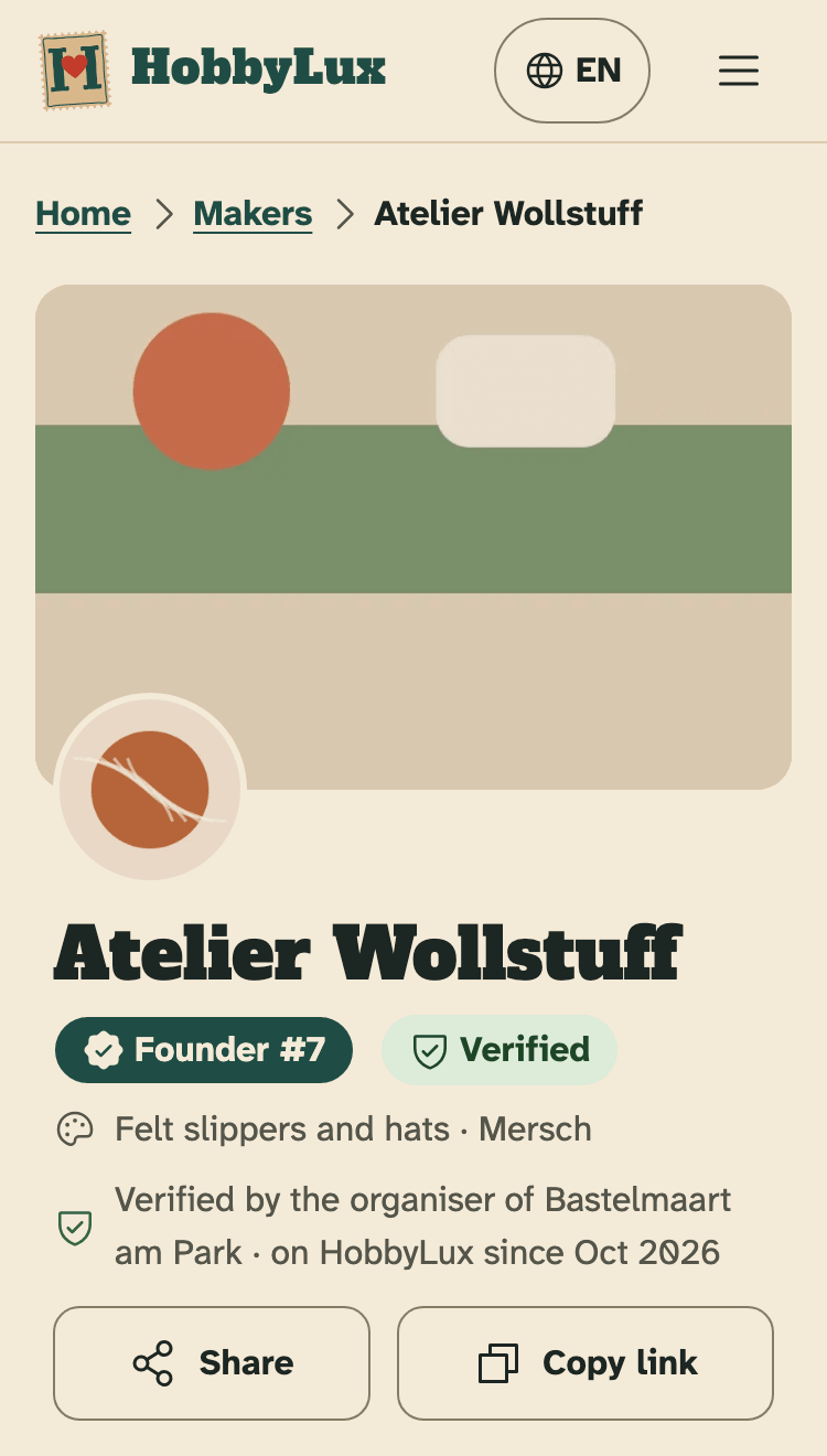 Screenshot of hobbylux.app on a phone: A verified storefront on hobbylux.app.